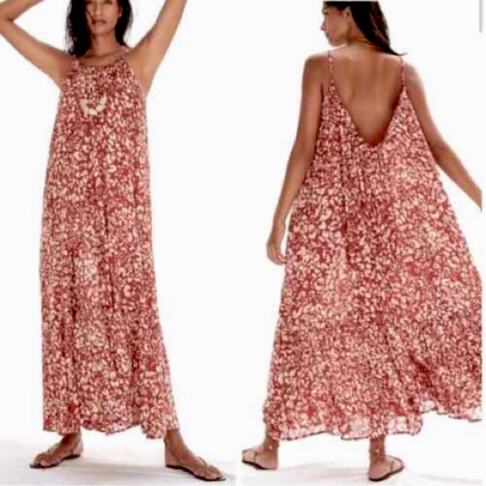 Anthropologie Flounced Maxi Lounge Dress in Cedar Medium Petite